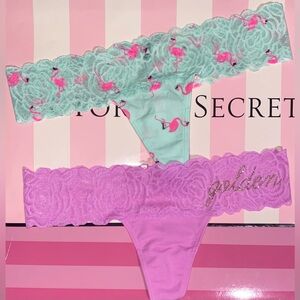 2 Victoria’s Secret PINK Thong Panties PINK panties bundle pink bling flamingo